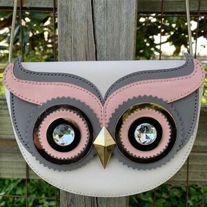 Kate Spade Owl Pink Gray Blaze a Trail Clutch Bag